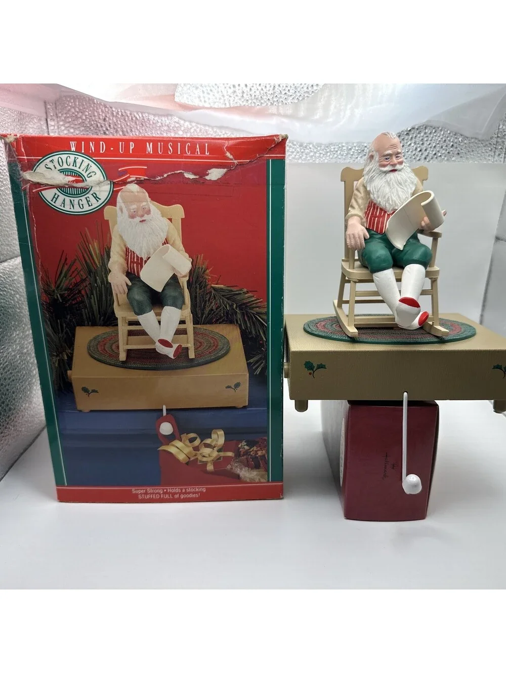 Hallmark Vtg. Santa’s List Rocker Wind Up Stocking Holder